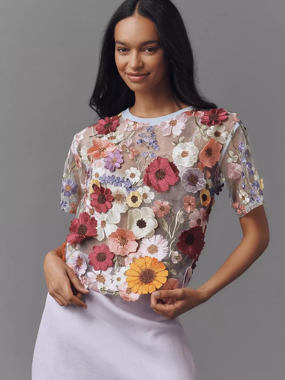 Dolan Left Coast Flower Appliqué Sheer Tee
